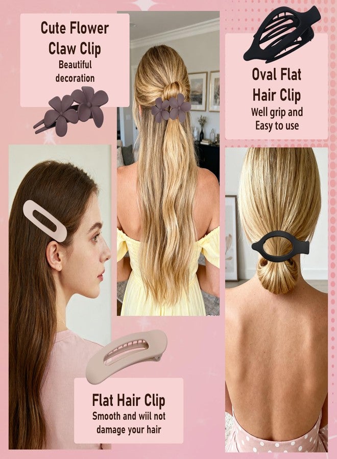 DOGODE 12 Pack Flat Hair Clips Set for Women –Matte Neutral Claw Clips, Flat Barrettes & Flower Hair Pins in Black, Blonde,Light Brown & Dark Brown, Strong Hold Styling Accessories for Thick & Thin Hair - Image 2